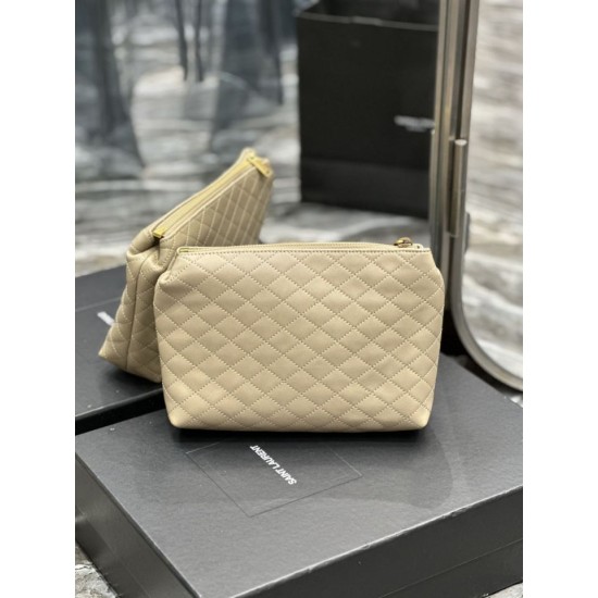 Replica Pochette per cosmetici con cerniera YSL Saint Laurent Gaby 23 cm albicocca