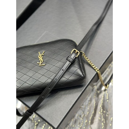 Replica Borsa a catena YSL Saint Laurent Gaby con cerniera e catena 18 cm Nera