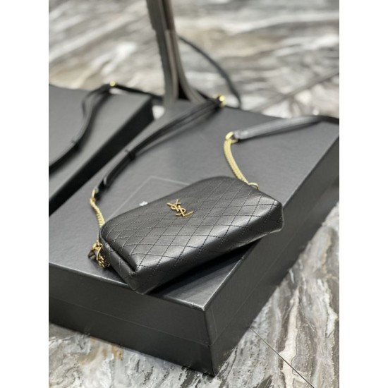 Replica Borsa a catena YSL Saint Laurent Gaby con cerniera e catena 18 cm Nera