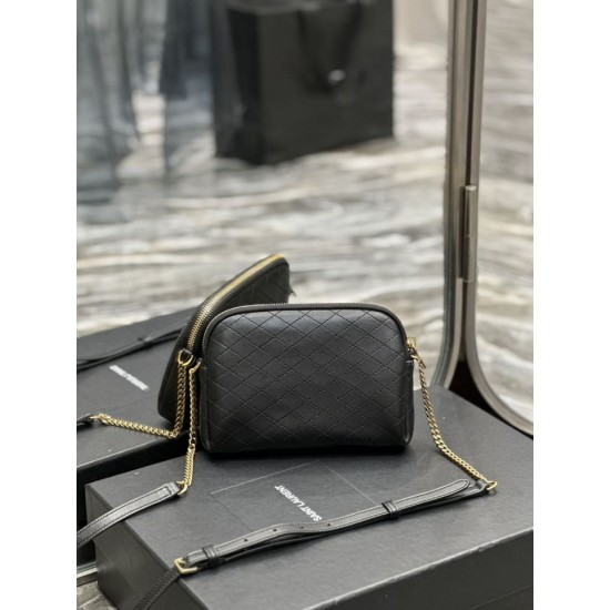 Replica Borsa a catena YSL Saint Laurent Gaby con cerniera e catena 18 cm Nera