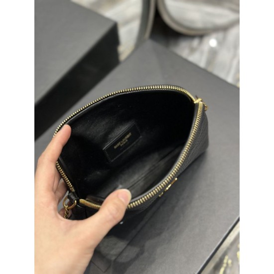 Replica Borsa a catena YSL Saint Laurent Gaby con cerniera e catena 18 cm Nera