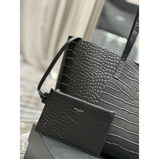 Replica Borsa Shopping YSL Saint Laurent Tote In Pelle Stampa Coccodrillo Nera
