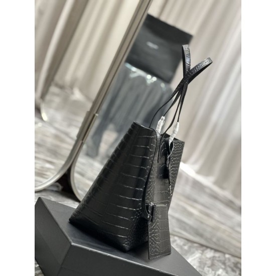 Replica Borsa Shopping YSL Saint Laurent Tote In Pelle Stampa Coccodrillo Nera