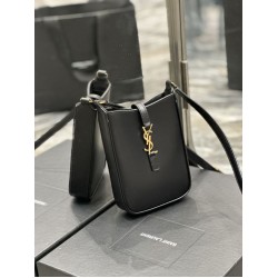 Replica YSL Saint Laurent Le 5 A 7 Mini verticale in pelle conciata al vegetale nera