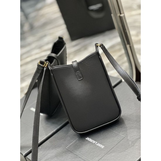 Replica YSL Saint Laurent Le 5 A 7 Mini verticale in pelle conciata al vegetale nera