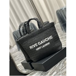 Replica Borsa tote ricamata YSL Saint Laurent Rive Gauche nera