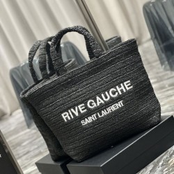 Replica Borsa tote ricamata YSL Saint Laurent Rive Gauche nera