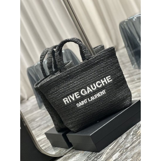 Replica Borsa tote ricamata YSL Saint Laurent Rive Gauche nera