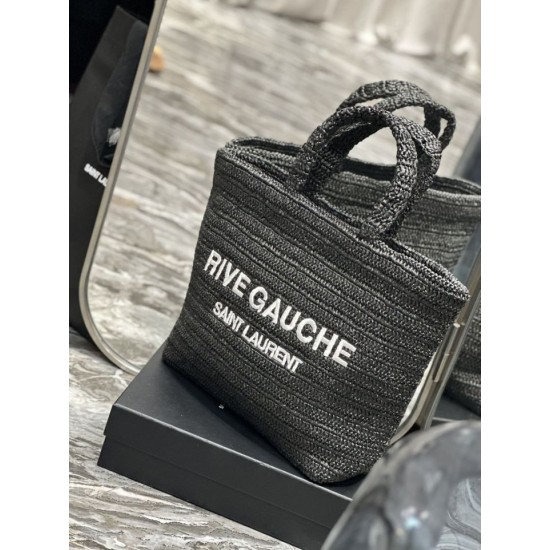 Replica Borsa tote ricamata YSL Saint Laurent Rive Gauche nera