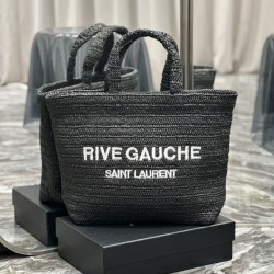 Replica Borsa tote ricamata YSL Saint Laurent Rive Gauche nera