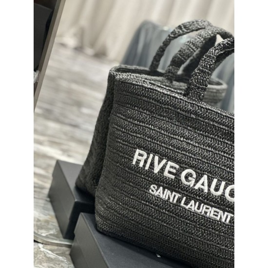 Replica Borsa tote ricamata YSL Saint Laurent Rive Gauche nera