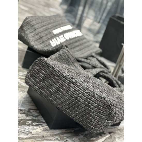 Replica Borsa tote ricamata YSL Saint Laurent Rive Gauche nera