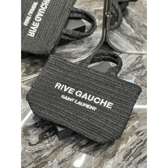 Replica Borsa tote ricamata YSL Saint Laurent Rive Gauche nera