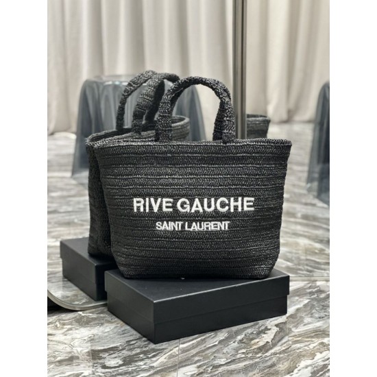 Replica Borsa tote ricamata YSL Saint Laurent Rive Gauche nera