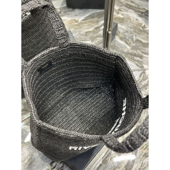 Replica Borsa tote ricamata YSL Saint Laurent Rive Gauche nera