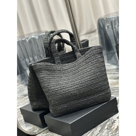 Replica Borsa tote ricamata YSL Saint Laurent Rive Gauche nera