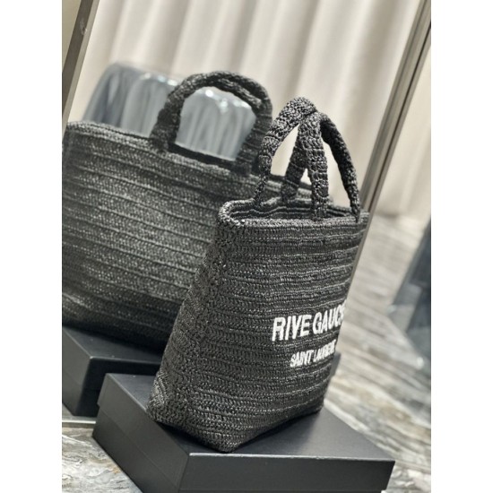 Replica Borsa tote ricamata YSL Saint Laurent Rive Gauche nera
