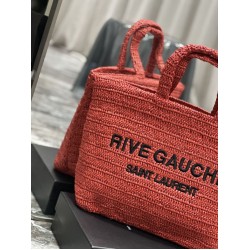 Replica Borsa tote ricamata YSL Saint Laurent Rive Gauche Rossa