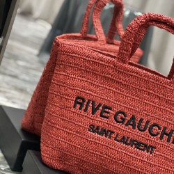 Replica Borsa tote ricamata YSL Saint Laurent Rive Gauche Rossa
