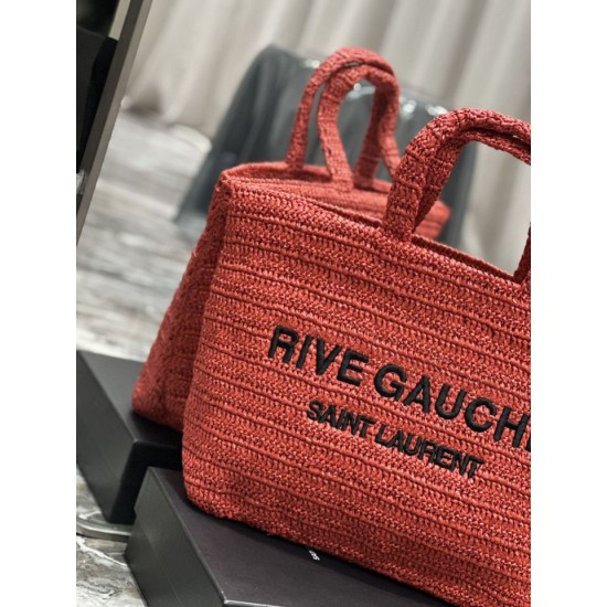 Replica Borsa tote ricamata YSL Saint Laurent Rive Gauche Rossa