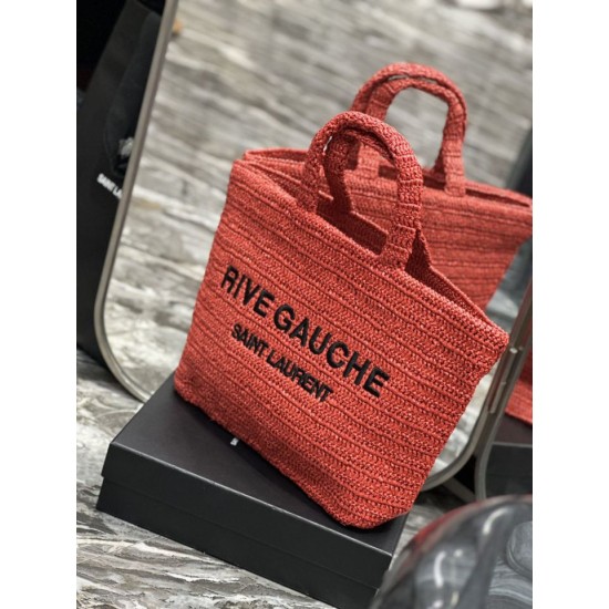 Replica Borsa tote ricamata YSL Saint Laurent Rive Gauche Rossa