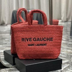 Replica Borsa tote ricamata YSL Saint Laurent Rive Gauche Rossa