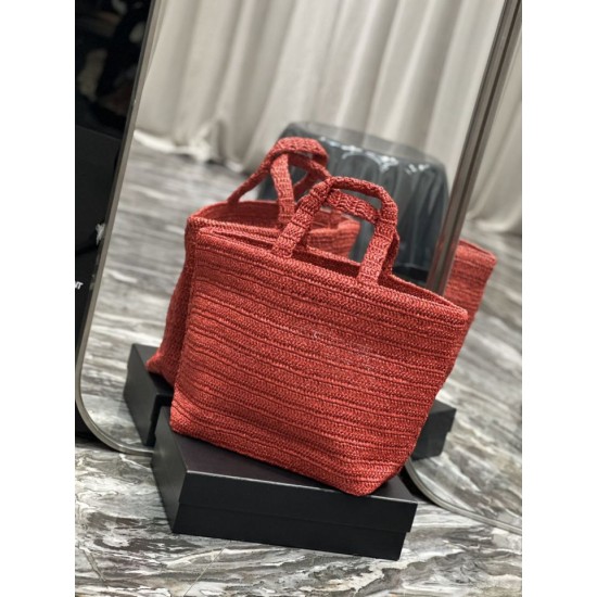 Replica Borsa tote ricamata YSL Saint Laurent Rive Gauche Rossa