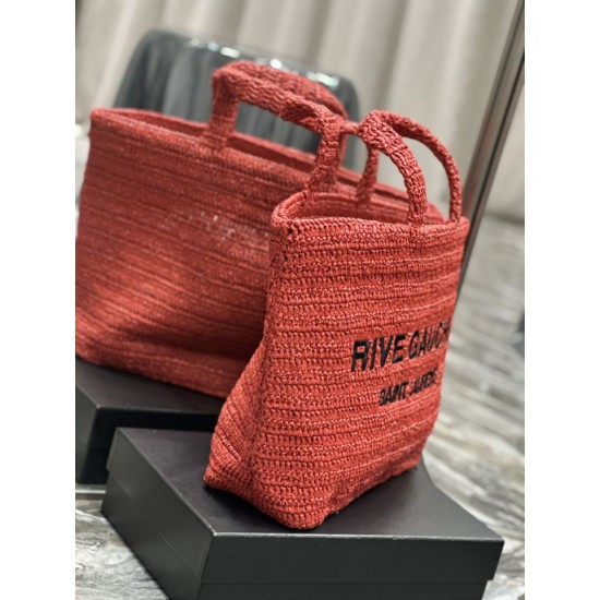Replica Borsa tote ricamata YSL Saint Laurent Rive Gauche Rossa