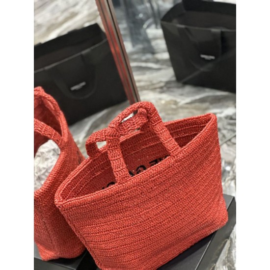 Replica Borsa tote ricamata YSL Saint Laurent Rive Gauche Rossa