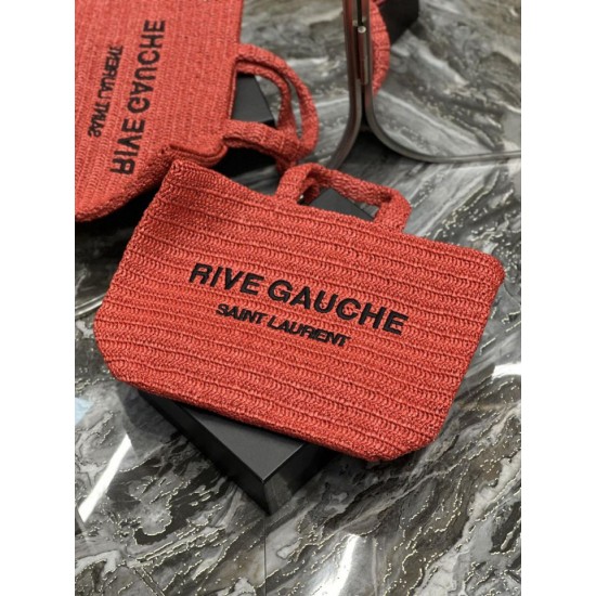 Replica Borsa tote ricamata YSL Saint Laurent Rive Gauche Rossa