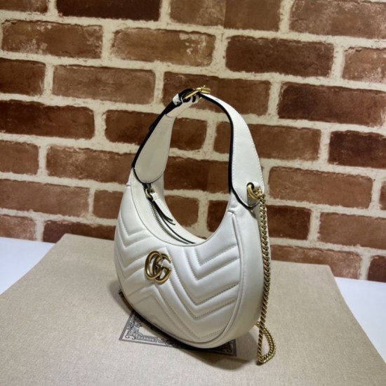 Replica Mini borsa a forma di mezzaluna Gucci GG Marmont 699514 bianca