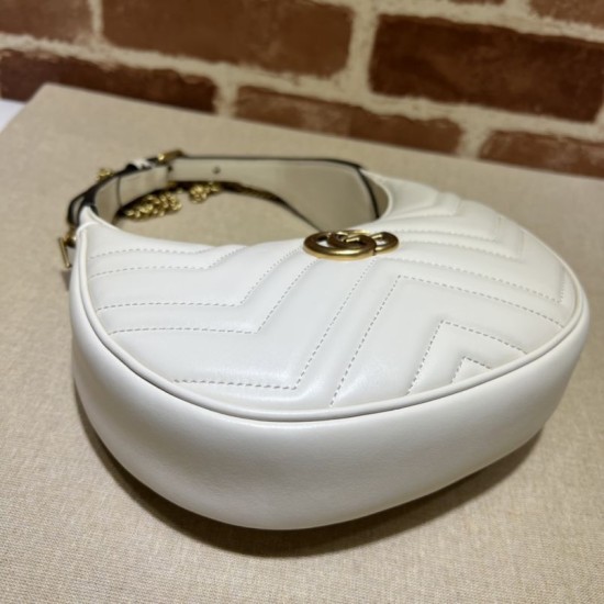 Replica Mini borsa a forma di mezzaluna Gucci GG Marmont 699514 bianca