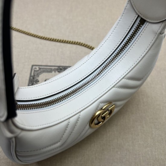 Replica Mini borsa a forma di mezzaluna Gucci GG Marmont 699514 bianca