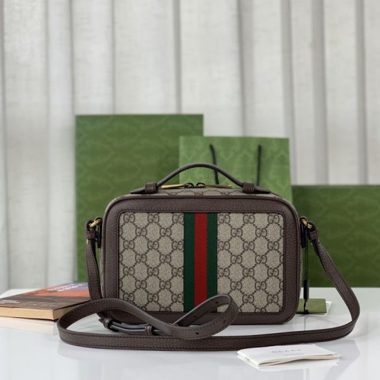 Replica Borsa a spalla Gucci Ophidia piccola con nastro Web 739392 Marrone