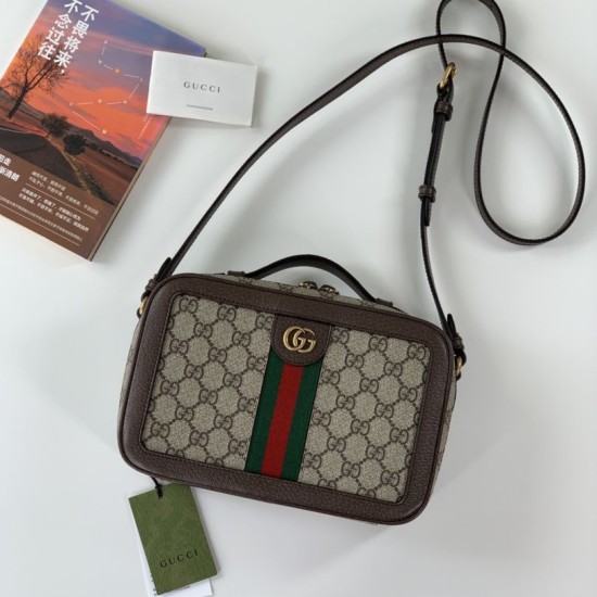 Replica Borsa a spalla Gucci Ophidia piccola con nastro Web 739392 Marrone
