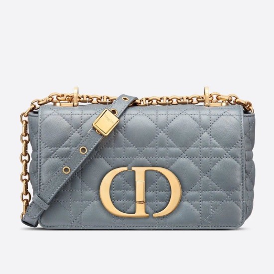 Replica Borsa Caro piccola Christian Dior Cannage in pelle di vitello blu nuvola