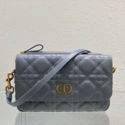Replica Christian Dior Caro Pouch Cannage Vitello Blu