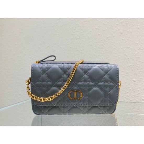 Replica Christian Dior Caro Pouch Cannage Vitello Blu