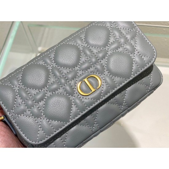Replica Christian Dior Caro Pouch Cannage Vitello Blu