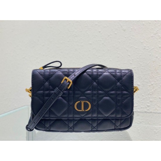 Replica Christian Dior Caro Pouch Cannage in pelle di vitello nera