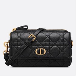 Replica Christian Dior Caro Pouch Cannage in pelle di vitello nera
