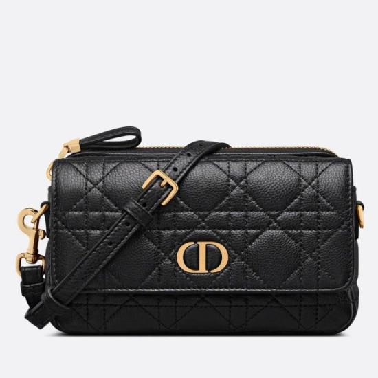 Replica Christian Dior Caro Pouch Cannage in pelle di vitello nera