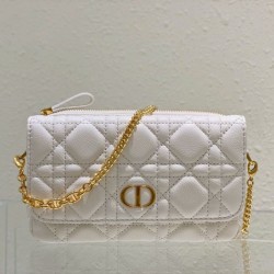 Replica Christian Dior Caro Pouch Cannage Vitello Bianco