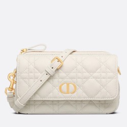 Replica Christian Dior Caro Pouch Cannage Vitello Bianco