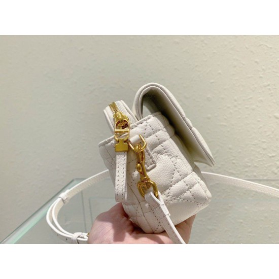 Replica Christian Dior Caro Pouch Cannage Vitello Bianco