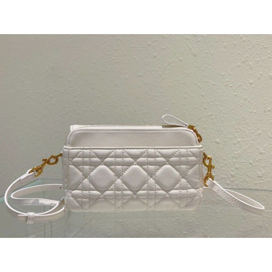 Replica Christian Dior Caro Pouch Cannage Vitello Bianco