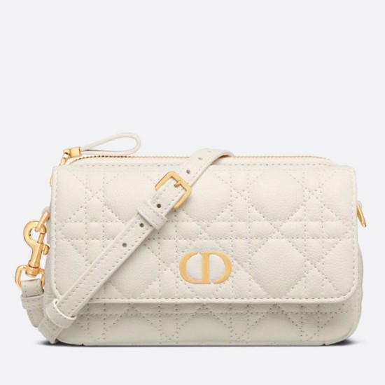 Replica Christian Dior Caro Pouch Cannage Vitello Bianco