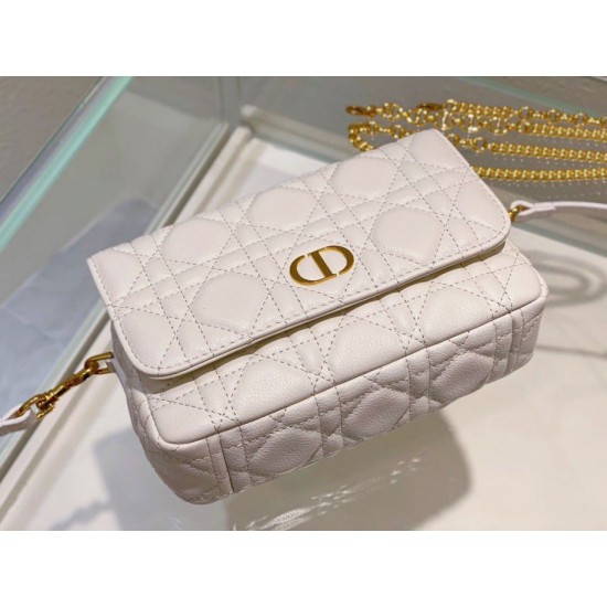 Replica Christian Dior Caro Pouch Cannage Vitello Bianco