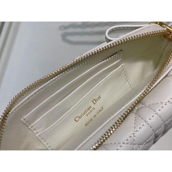 Replica Christian Dior Caro Pouch Cannage Vitello Bianco