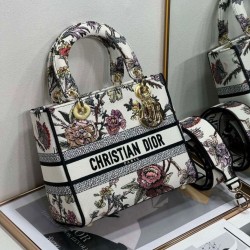 Replica Borsa Christian Dior Medium Lady D-Lite Jardin Botanique Ricamo Bianco